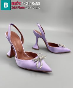 Giày cao gót Amina Muaddi mũi nhọn màu tím nhẹ cao 9.5 cm