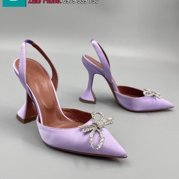 Giày cao gót Amina Muaddi mũi nhọn màu tím nhẹ cao 9.5 cm