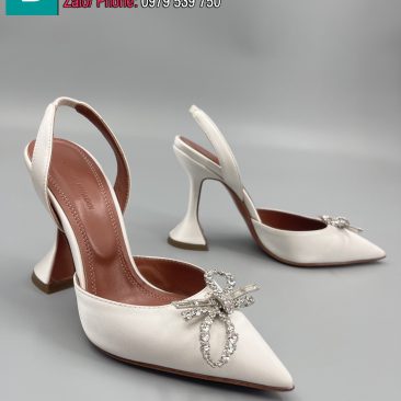 Giày cao gót Amina Muaddi mũi nhọn màu trắng cao 9.5 cm