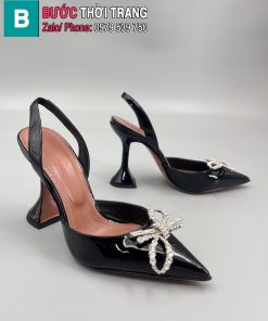 Giày cao gót Amina Muaddi mũi nhọn màu đen bóng cao 9.5 cm
