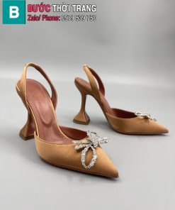 Giày cao gót Amina Muaddi mũi nhọn màu nâu bò cao 9.5 cm