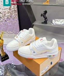 Giày LV Trainer siêu cấp màu trắng điểm viền vàng nhạt