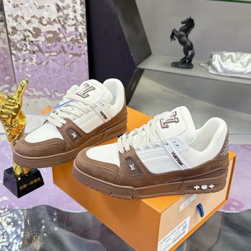 Giày LV Trainer siêu cấp màu nâu trắng sang trọng