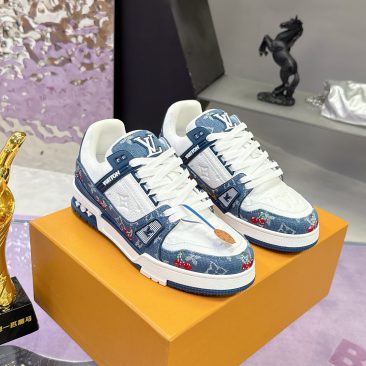 Giày Thể Thao nam nữ LV Trainer hàng siêu cấp màu vải xanh