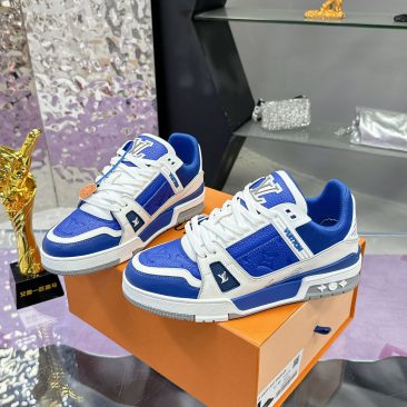 Giày LV Trainer hàng siêu cấp màu xanh chất liệu da đẹp
