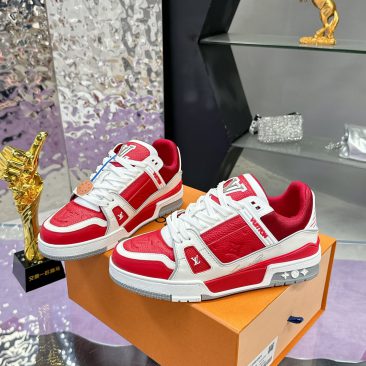 Giày LV Trainer hàng siêu cấp màu đỏ chất liệu da đẹp