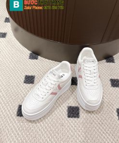 Giày thể thao CELINE màu trắng vạch hồng có đế cao năng động