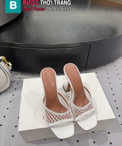 Guốc cao gót Amina Muaddi màu trắng chất da đan lưới mũi vuông cao 9.5cm