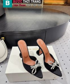 Guốc cao gót Amina Muaddi màu đen chất lụa mũi nhọn cao 9.5cm