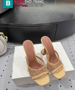 Guốc cao gót Amina Muaddi màu da chất da đan lưới mũi vuông cao 9.5cm