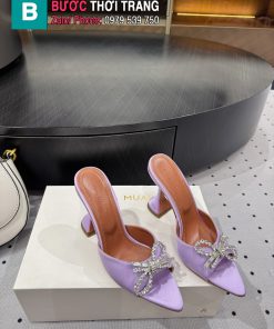 Guốc cao gót Amina Muaddi màu tím nhạt chất lụa mũi nhọn cao 9.5cm