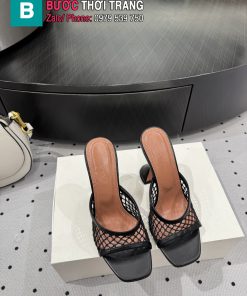Guốc cao gót Amina Muaddi màu đen chất da đan lưới mũi vuông cao 9.5cm