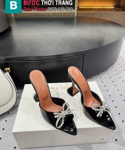 Guốc cao gót Amina Muaddi màu đen da bóng mũi nhọn cao 9.5cm