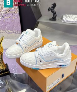 Giày LV Trainer siêu cấp màu trắng điểm viền xanh nhạt