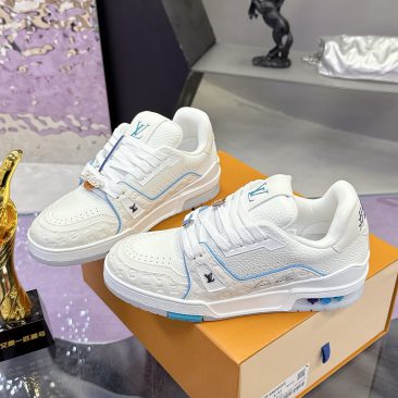 Giày LV Trainer siêu cấp màu trắng điểm viền xanh nhạt