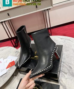 Bốt Christian Louboutin màu đen da bò mềm mịn mũi nhọn đính ngọc cá tính