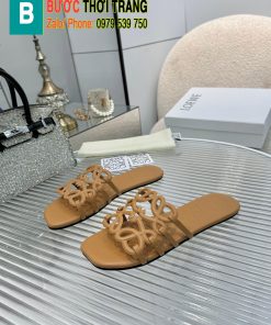 Dép LOEWE màu nâu đế bệt chất liệu da bò mềm đanh bền bỉ phong cách nhã nhặn dễ phối đồ