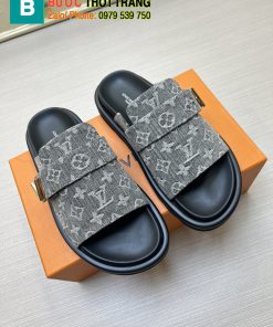 Dép bệt Lv unisex màu đen phong cách năng động