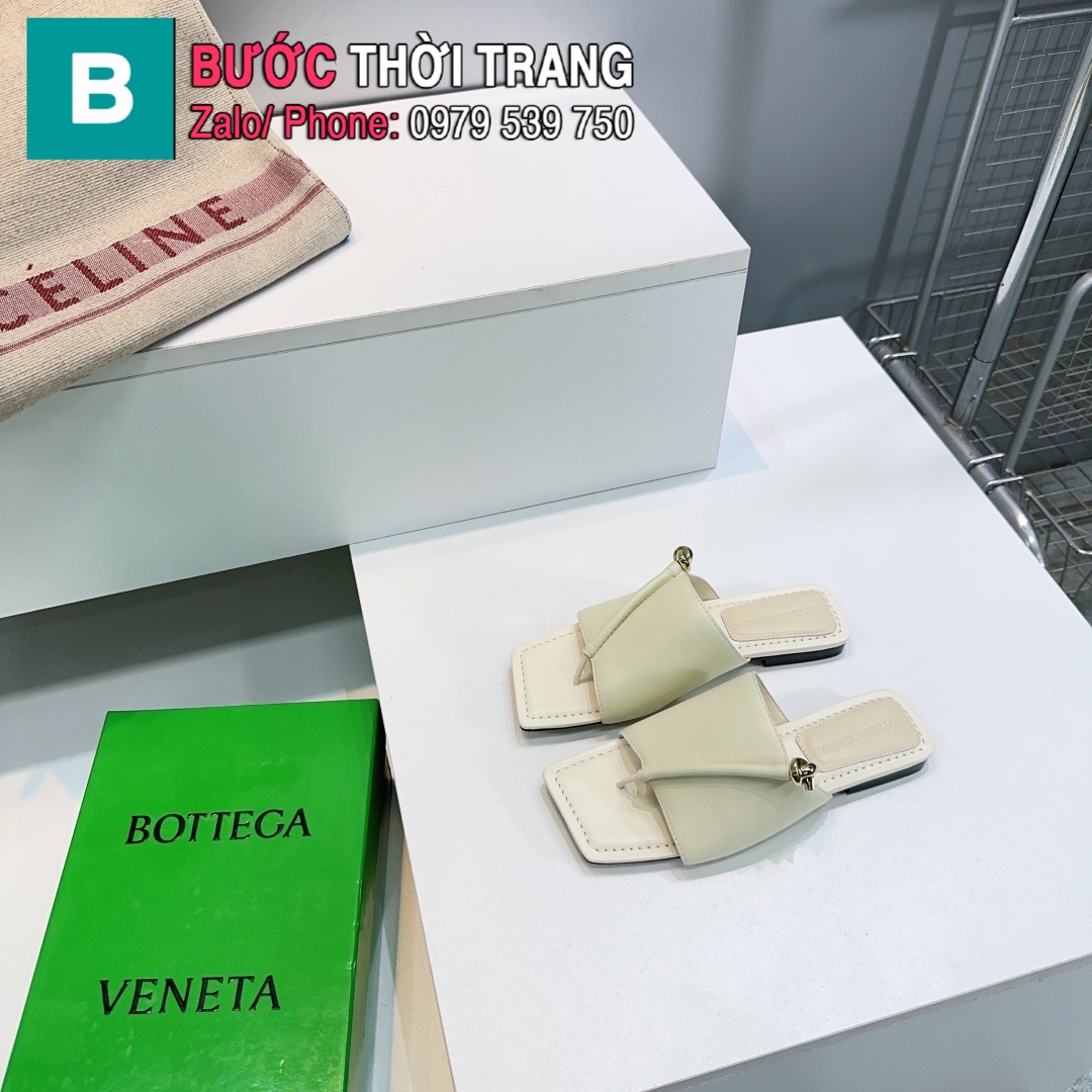 Dép bệt mũi vuông Bottega Veneta màu trắng hàng siêu cấp