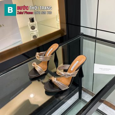 Dép cao gót Aquazzura màu nâu đế tròn cao 9,5cm độc đáo tạo điểm nhấn