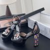 Giày cao gót Chanel màu đen đính ngọc lấp lánh đế cao nữ tính
