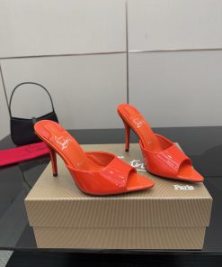 Dép cao gót Christian Louboutin màu cam da bóng cao cấp mũi nhọn cao 10cm