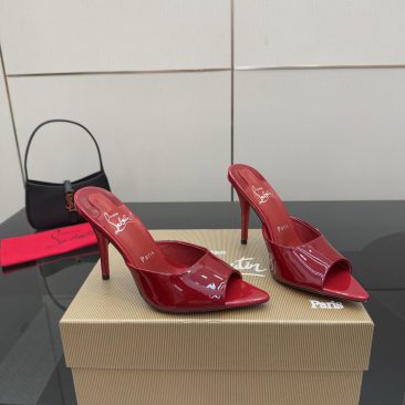 Dép cao gót Christian Louboutin màu đỏ mận da bóng cao cấp mũi nhọn cao 10cm