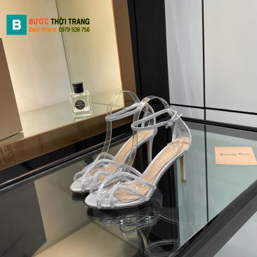 Dép cao gót Gianvito Rossi cao cấp màu bạc đính ngọc lấp lánh đế nhỏ tôn dáng cao 10cm