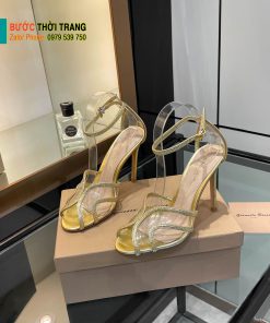 Dép cao gót Gianvito Rossi cao cấp màu vàng đính ngọc lấp lánh đế nhỏ tôn dáng cao 10cm