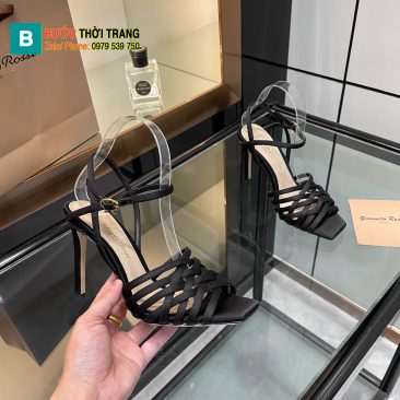 Sandal cao gót Gianvito Rossi cao cấp màu đen dây mảnh đan xen quyến rũ đế cao 10cm