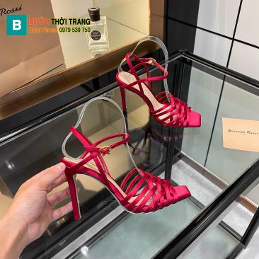 Sandal cao gót Gianvito Rossi cao cấp màu đỏ nhung dây mảnh đan xen quyến rũ đế cao 10cm
