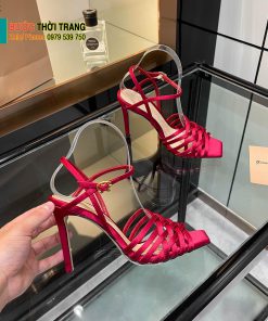 Sandal cao gót Gianvito Rossi cao cấp màu đỏ nhung dây mảnh đan xen quyến rũ đế cao 10cm