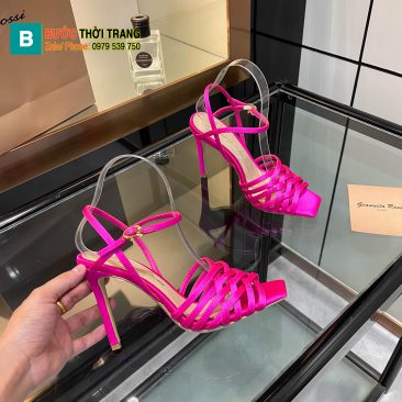 Sandal cao gót Gianvito Rossi cao cấp màu hồng sáng dây mảnh đan xen quyến rũ đế cao 10cm