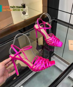 Sandal cao gót Gianvito Rossi cao cấp màu hồng sáng dây mảnh đan xen quyến rũ đế cao 10cm