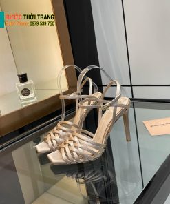 Sandal cao gót Gianvito Rossi cao cấp màu nude dây mảnh đan xen quyến rũ đế cao 10cm