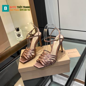 Sandal cao gót Gianvito Rossi cao cấp màu nâu dây mảnh đan xen quyến rũ đế cao 10cm
