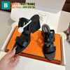 Dép cao gót Hermes siêu cấp màu đen da bò đế gỗ cao 7cm