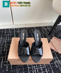 Dép cao gót MIU MIU màu đen cao cấp da bóng mượt gót nhỏ tôn dáng đế cao 5cm & 10cm