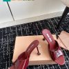 Dép cao gót MIU MIU màu đỏ đô cao cấp da bóng mượt gót nhỏ tôn dáng đế cao 5cm & 10cm