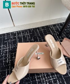 Dép cao gót MIU MIU màu be cao cấp da bóng mượt gót nhỏ tôn dáng đế cao 5cm & 10cm