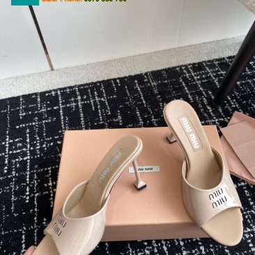 Dép cao gót MIU MIU màu be cao cấp da bóng mượt gót nhỏ tôn dáng đế cao 5cm & 10cm