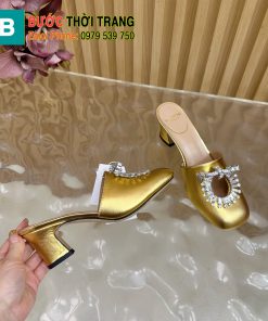 Dép cao gót VALENTINO hở gót màu vàng mũi tròn chất da bò mềm đanh đế cao 5,5cm