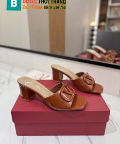 Dép cao gót Valentino màu nâu chất da mềm đanh, dép cao 6cm