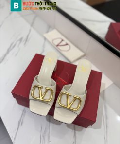 Dép cao gót Valentino màu trắng siêu cấp chất da mềm đanh logo vàng bóng, dép cao 6cm