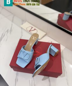 Dép cao gót Valentino màu xanh nhạt chất da mềm đanh, dép cao 6cm