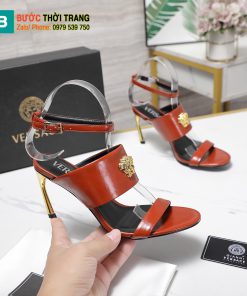 Dép cao gót Versace siêu cấp gót nhỏ màu nâuc cao 8,5cm logo nổi bật
