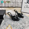 Guốc cao gót YSL màu đen sang trọng quai nơ xinh xắn đế nhỏ thanh lịch cao 10,5cm