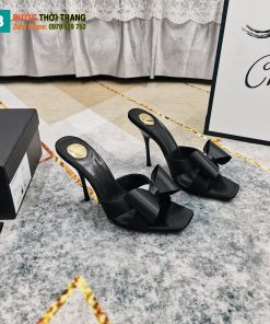 Guốc cao gót YSL màu đen sang trọng quai nơ xinh xắn đế nhỏ thanh lịch cao 10,5cm