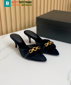 Dép cao gót  YSL màu đen sang trọng chất liệu nhung mềm êm chân gót cao 4cm