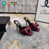 Guốc cao gót YSL màu đỏ nhung sang trọng quai nơ xinh xắn đế nhỏ thanh lịch cao 10,5cm